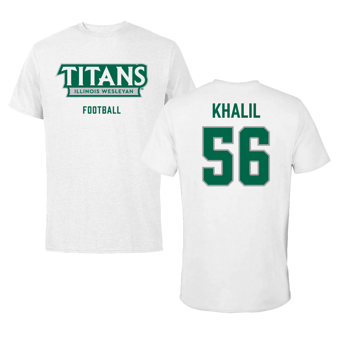 Illinois Wesleyan University Football White Mascot Tee - #56 Mo Khalil