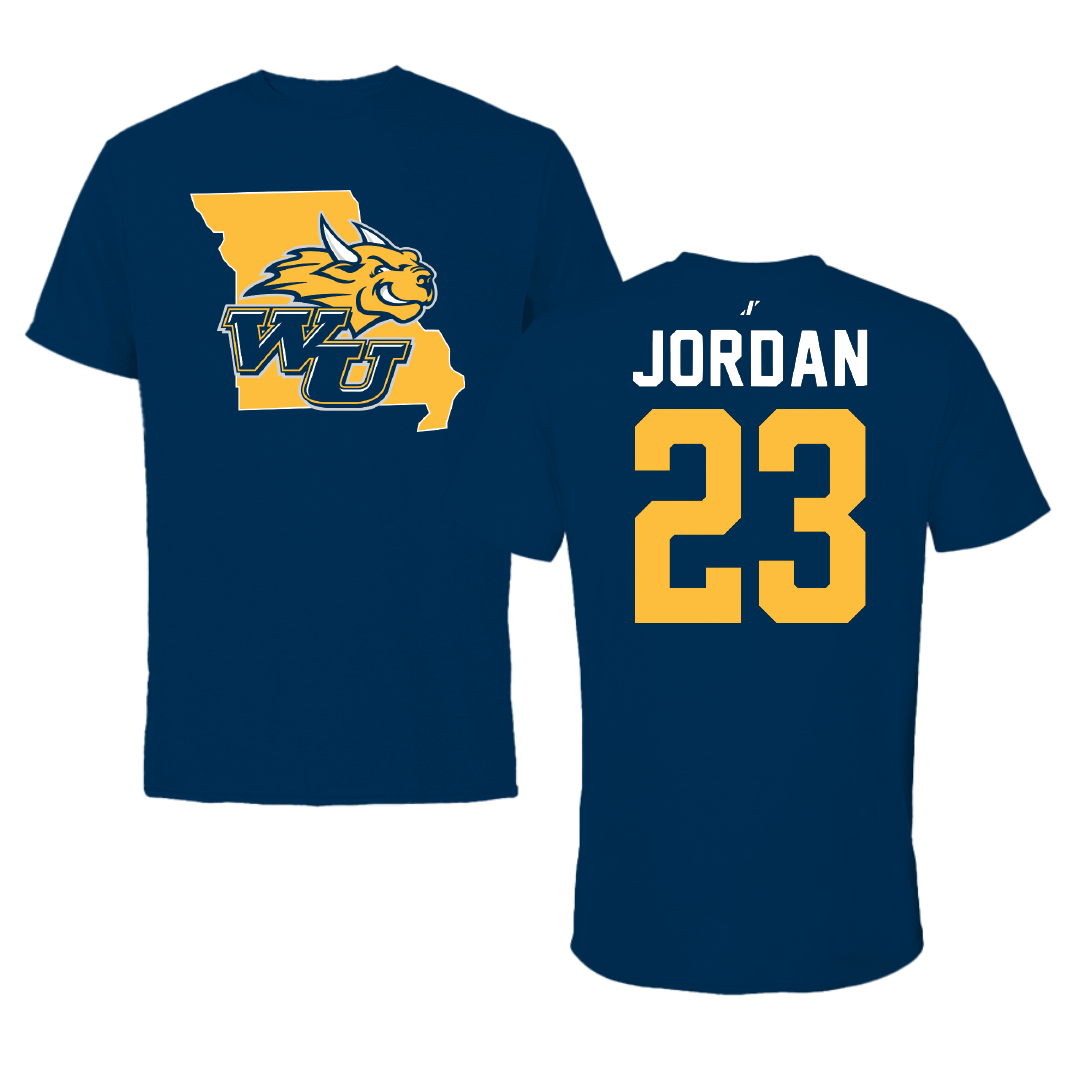 Webster University Basketball Navy State Performance Tee - #23 Khamyri Jordan