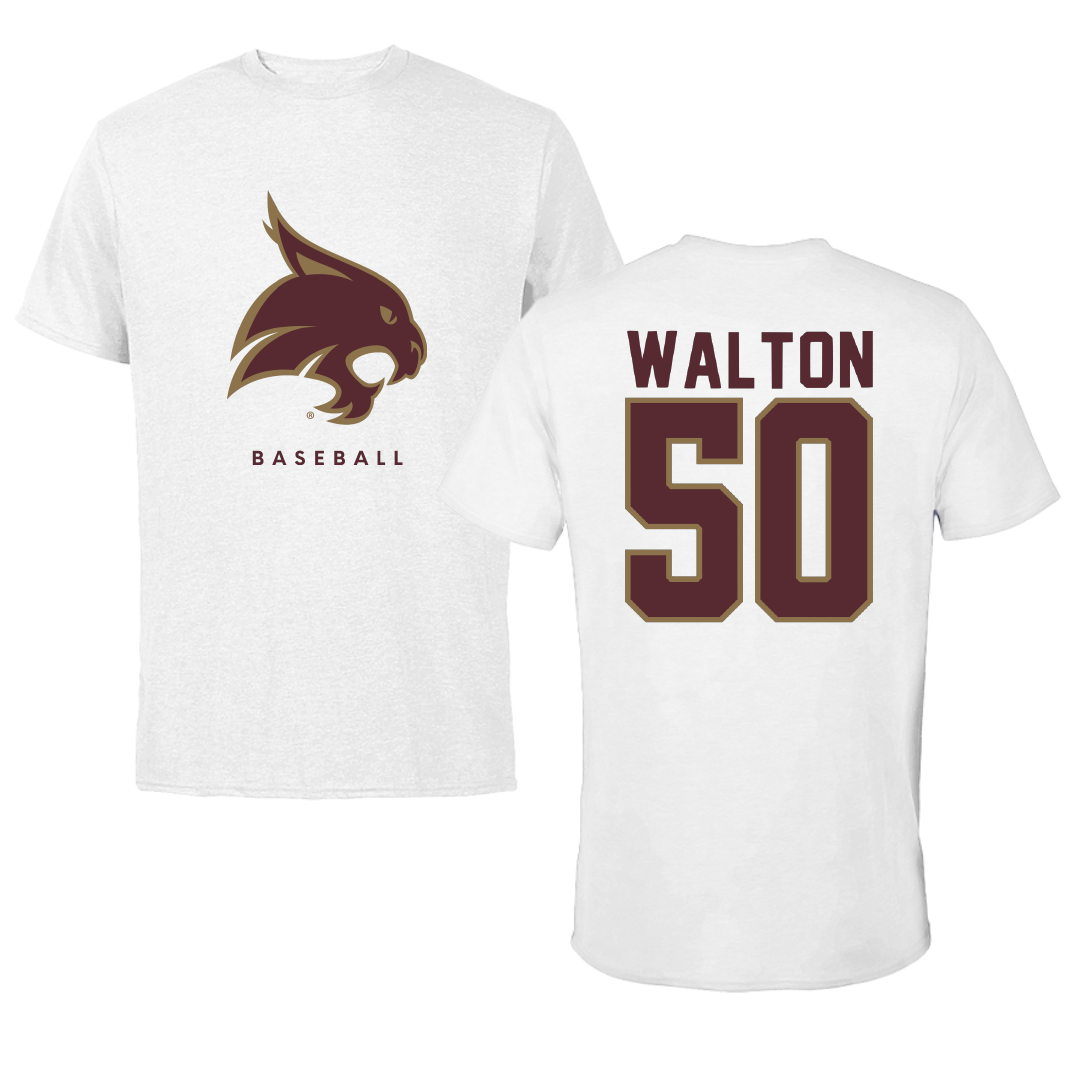 Texas State University Baseball White Tee - #50 Tyler Walton