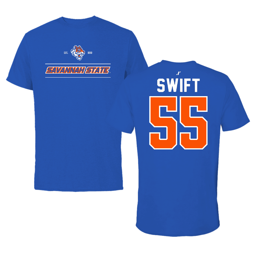 Savannah State University Basketball Blue General Tee - #55 Michael Swift