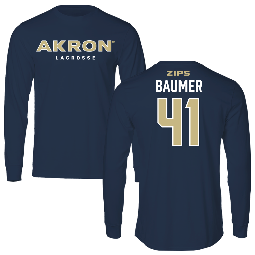 University of Akron Lacrosse Navy Performance Long Sleeve - #41 Sarah Baumer