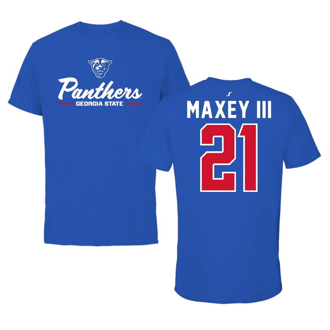 Georgia State University Football Blue General Performance Tee - #21 Derrick Maxey III