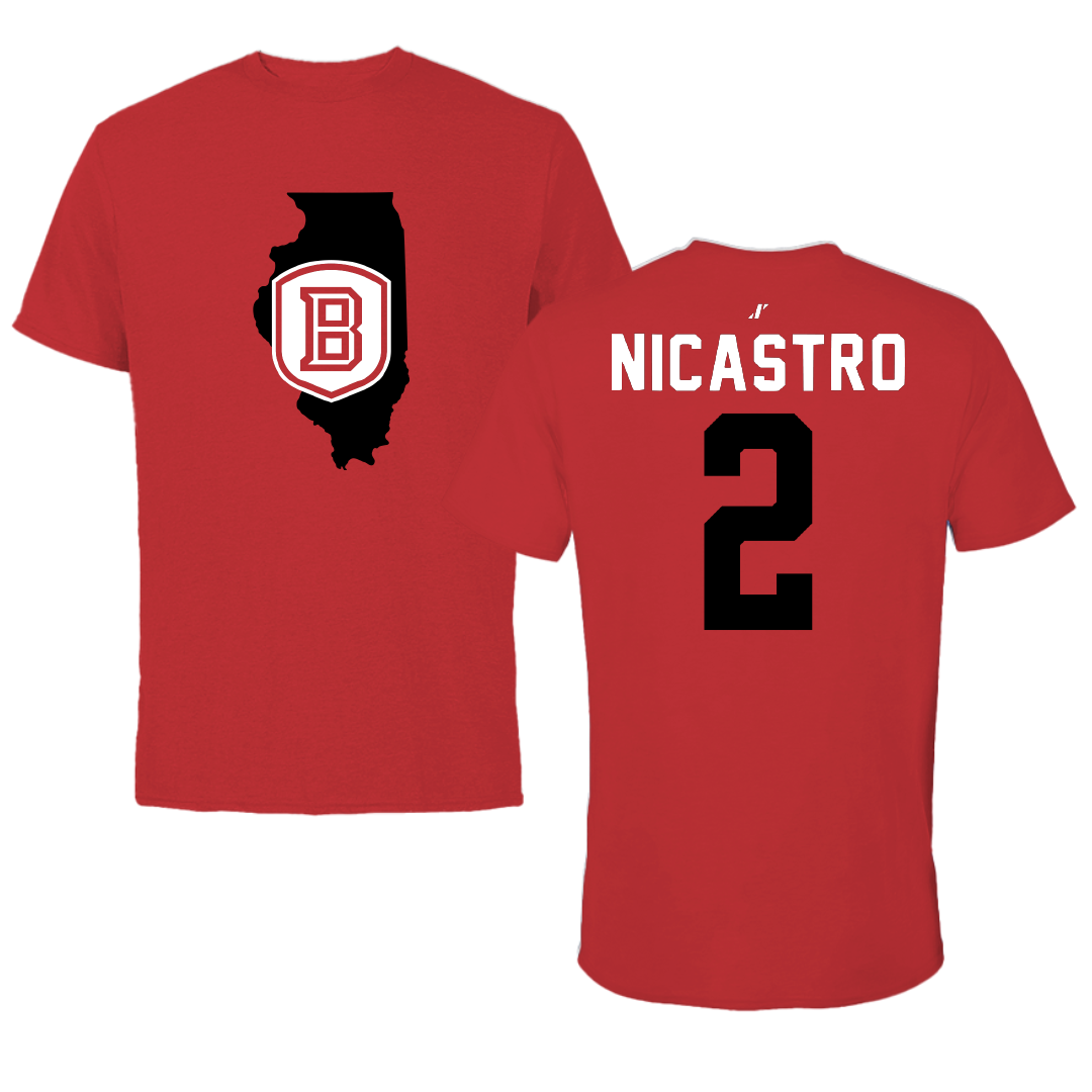 Bradley University Soccer Red State Performance Tee - #2 Alex Nicastro