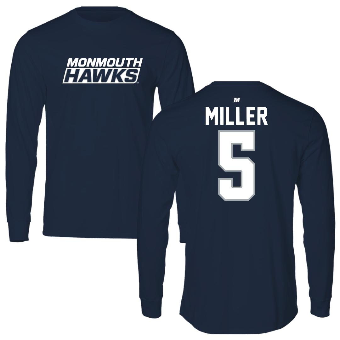 Monmouth University Basketball Navy Performance Long Sleeve - #5 Corey Miller