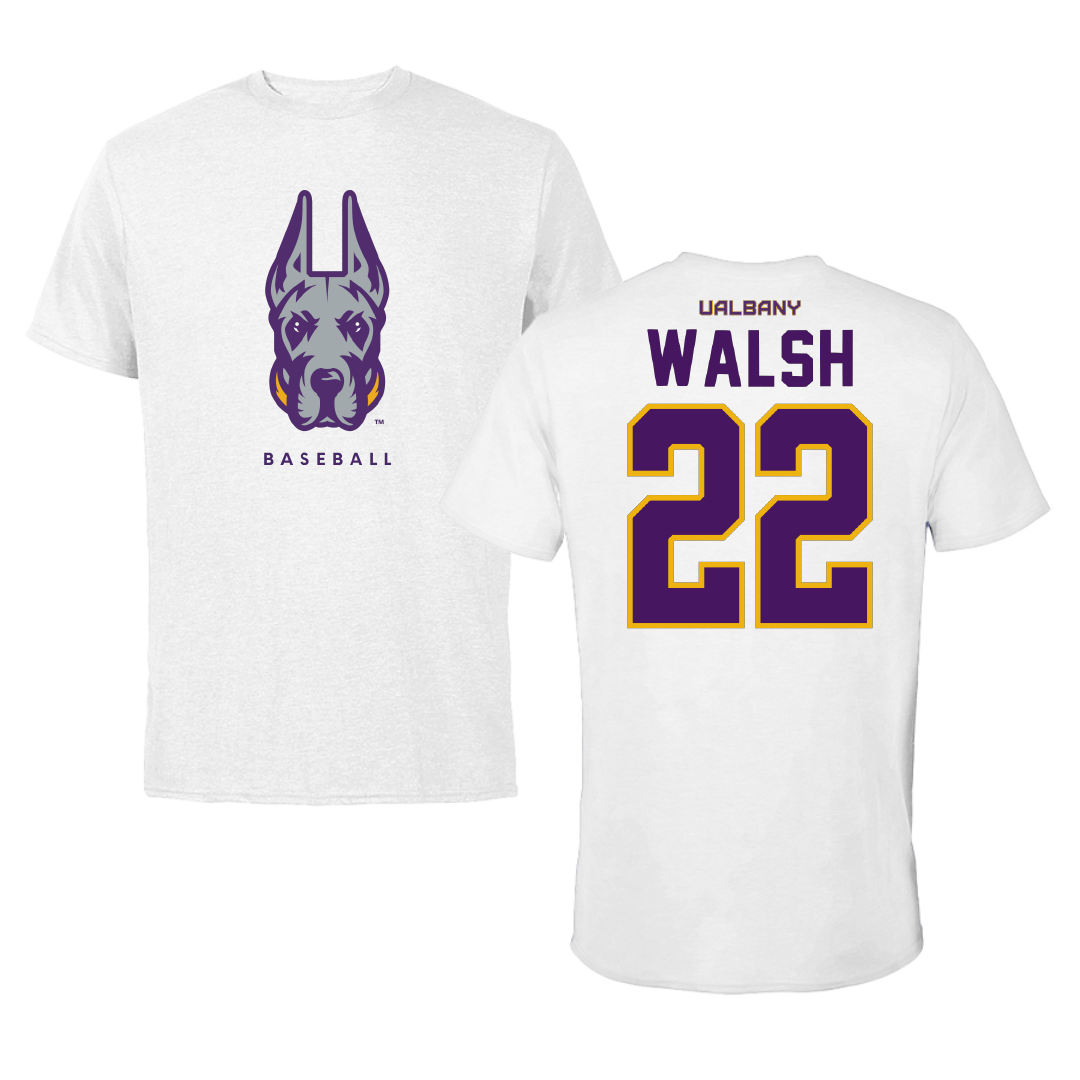 University at Albany Baseball White Mascot Tee - #22 Jameson Walsh