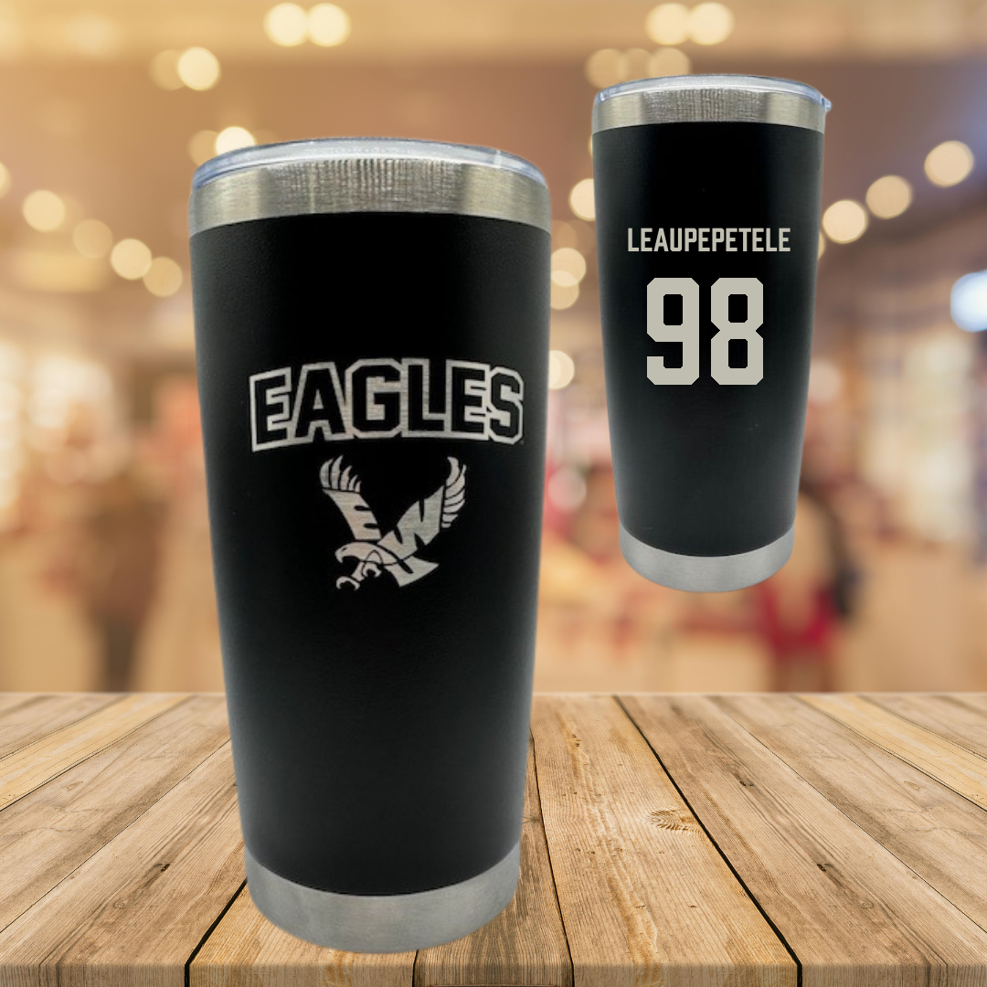 Eastern Washington University Football Black Stainless Steel Tumbler - #98 Jirah Leaupepetele