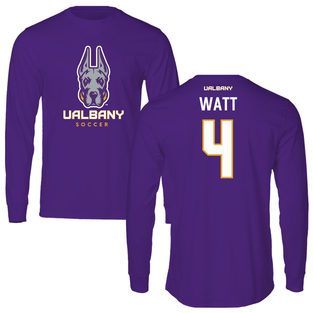 University at Albany Soccer Purple Mascot Long Sleeve - #4 Lucas Watt