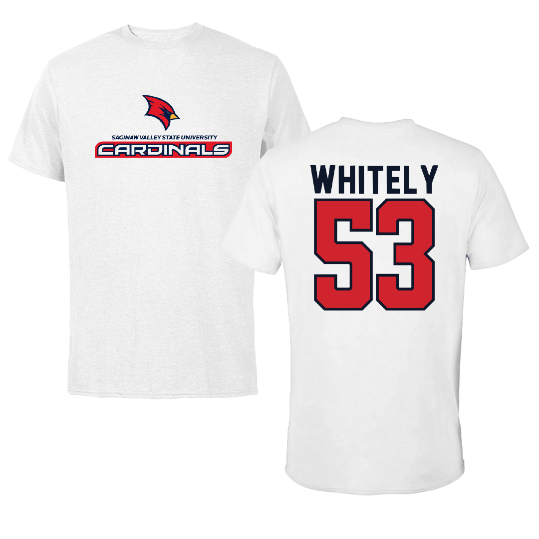 Saginaw Valley State University Football White Performance Tee - #53 Ryan Whitely