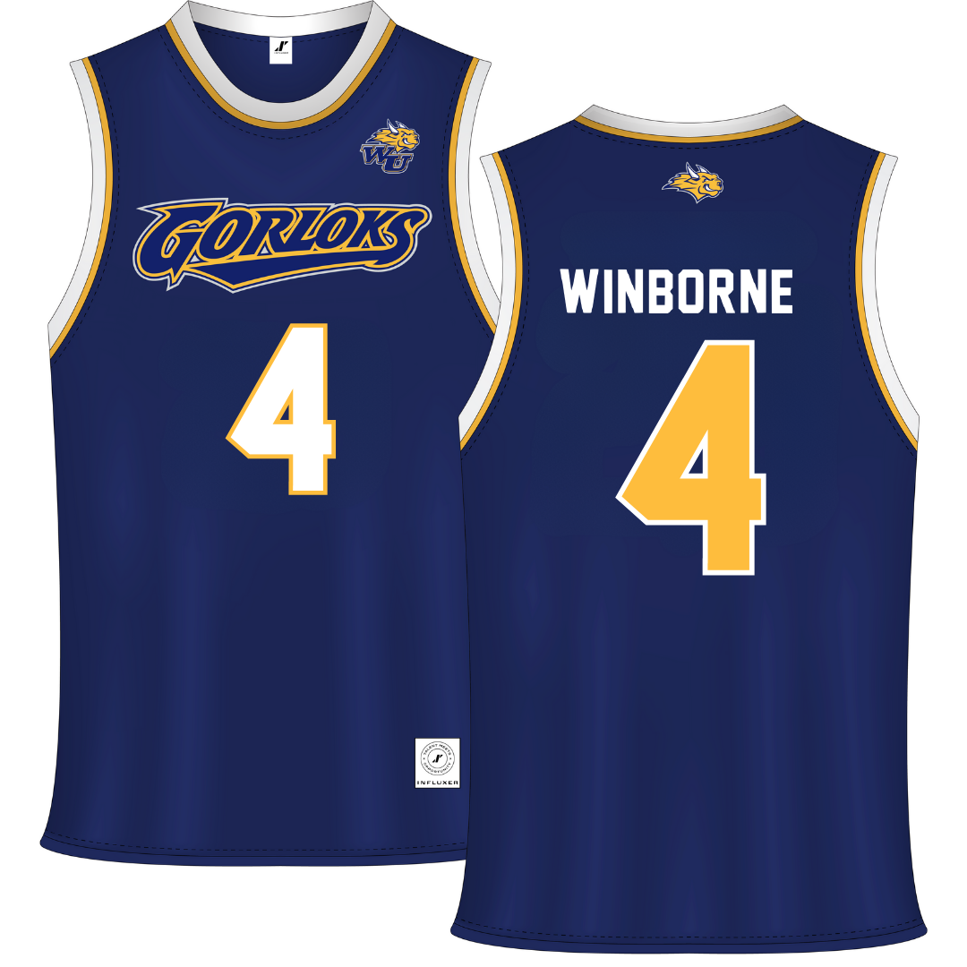 Webster University Navy Basketball Jersey - #4 Kaed Winborne