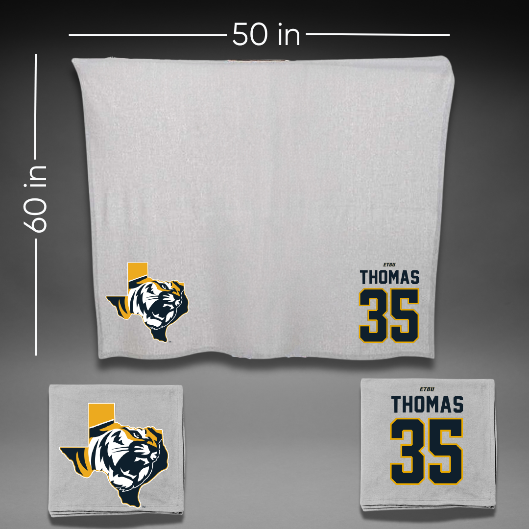 East Texas Baptist University Football Gray Blanket - #35 Brandon Thomas