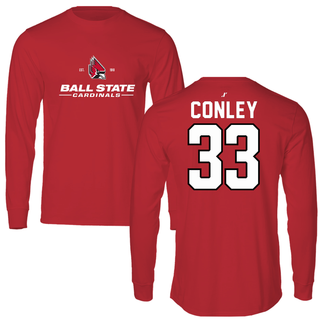 Ball State University Football Red General Long Sleeve - #33 Darin Conley