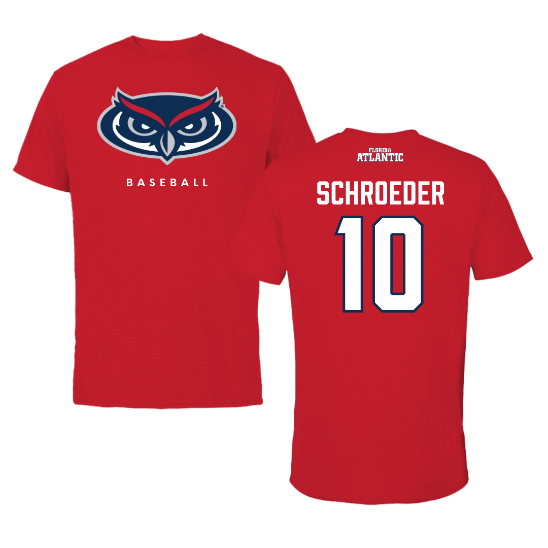 Florida Atlantic University Baseball Red Jersey Tee - #10 John Schroeder