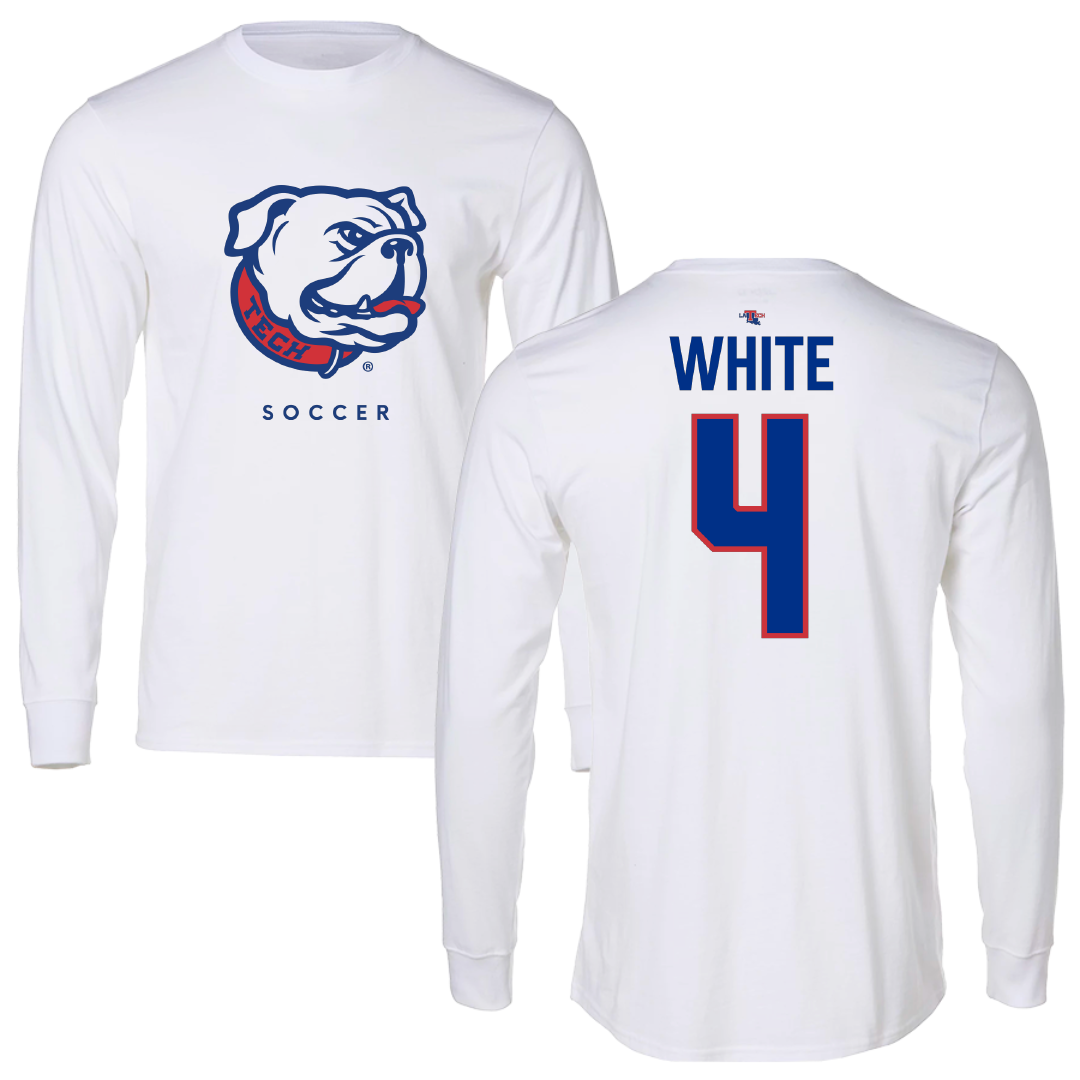 Louisiana Tech University Soccer White Performance Long Sleeve - #4 Ella White
