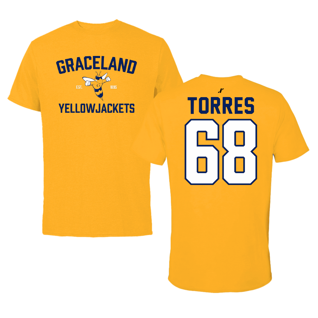 Graceland University Football Gold General Performance Tee - #68 Richard Torres