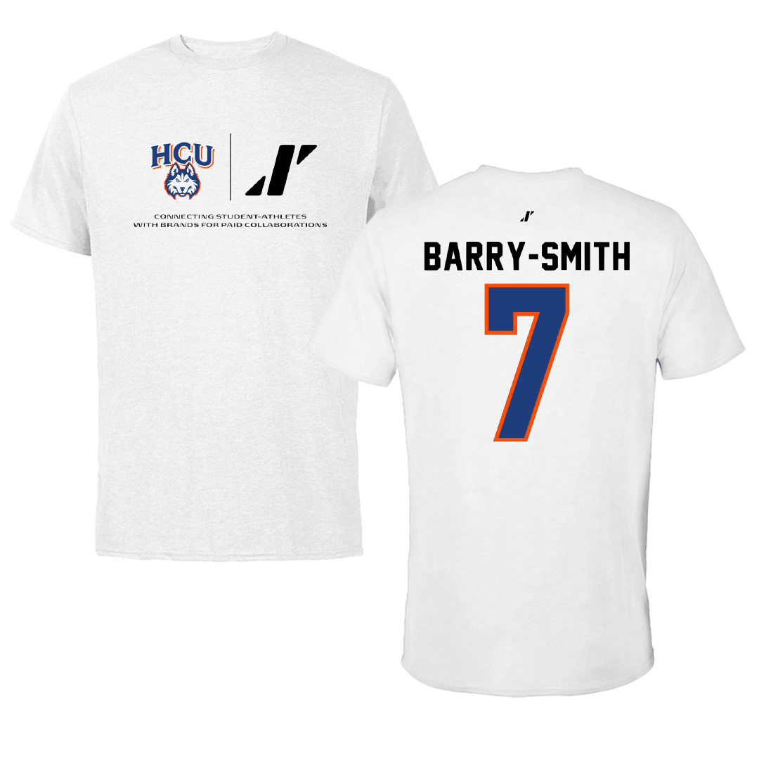 Houston Christian University Baseball White Rally Performance Tee - #7 Justin Barry-Smith