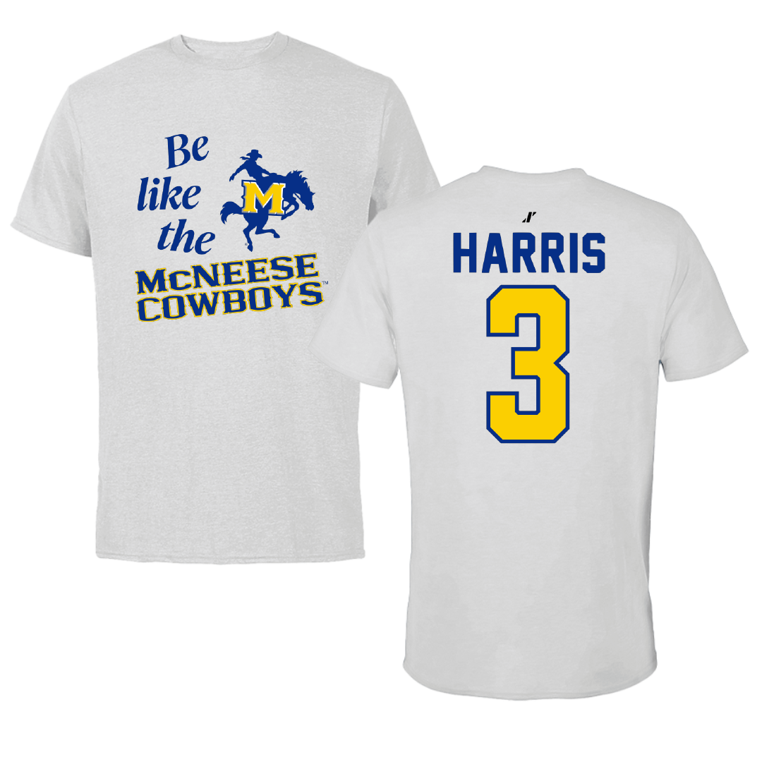 McNeese State University Football Light Gray Be Like Us Performance Tee - #3 Jonathan Harris
