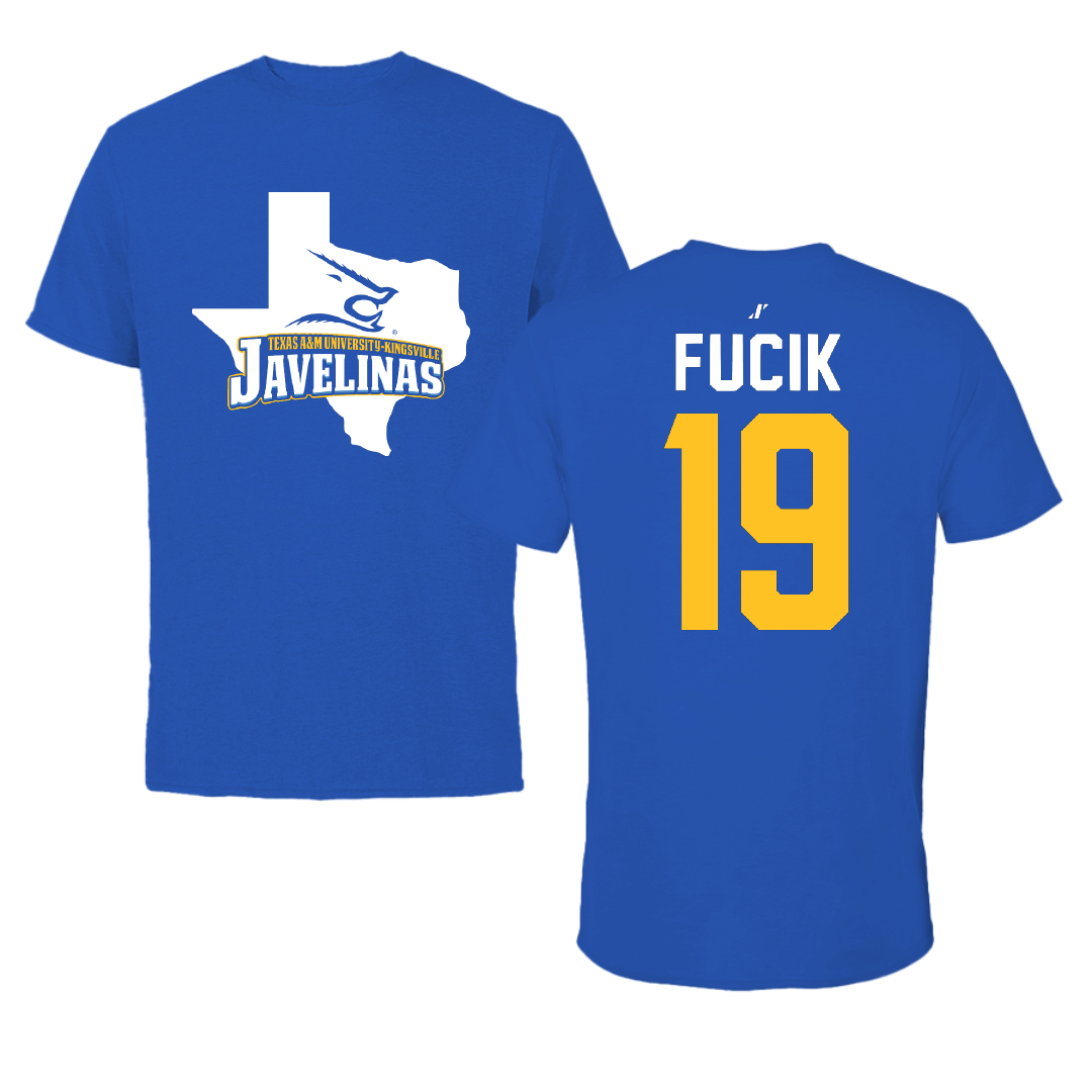 Texas A&M University-Kingsville Football Blue State Tee - #19 Bryce Fucik