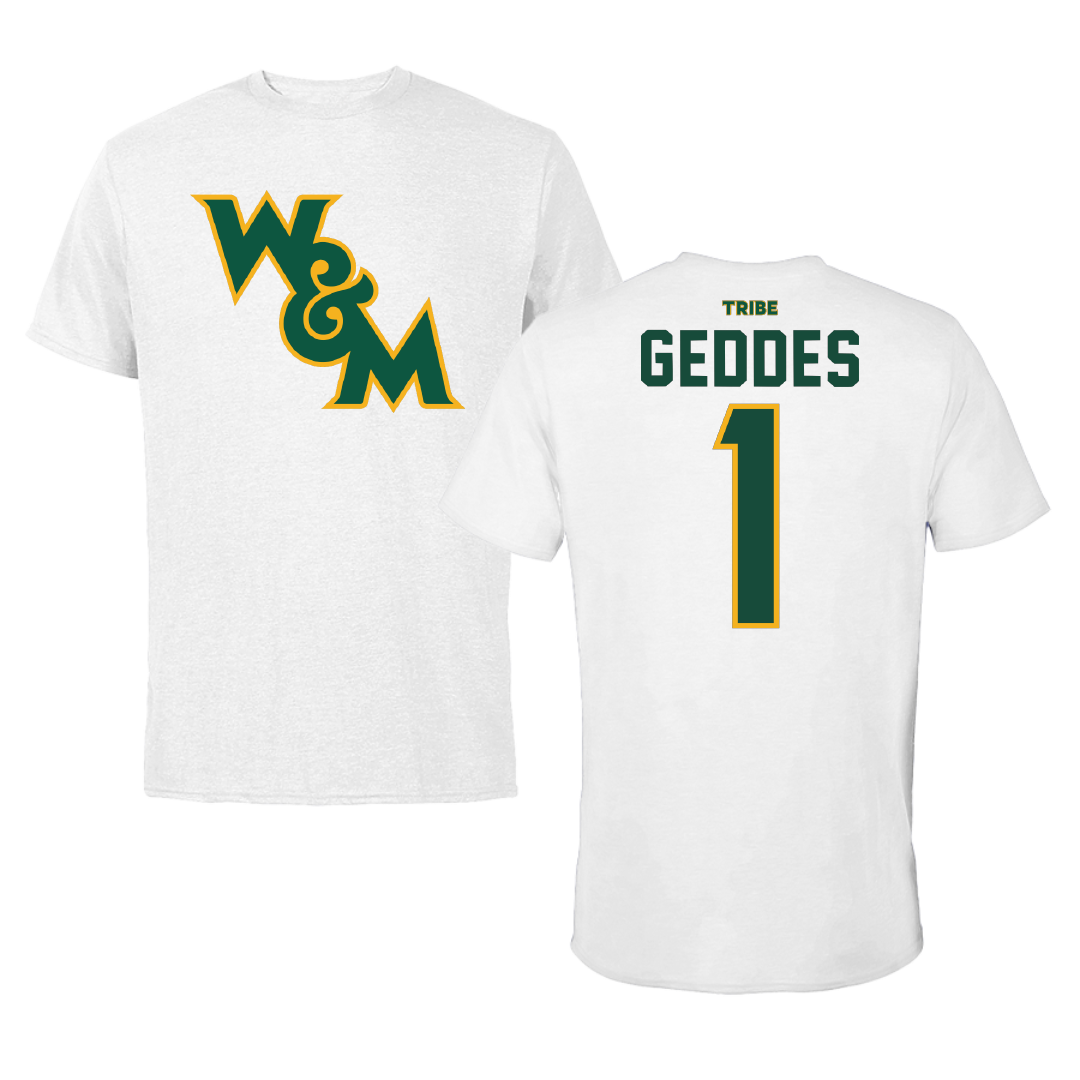 William & Mary Basketball White Tee - #1 Cassidy Geddes