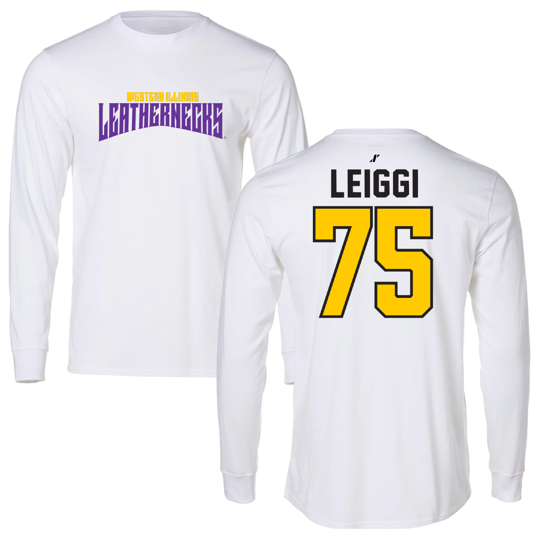 Western Illinois University Football White Classic Performance Long Sleeve - #75 Dylan Leiggi