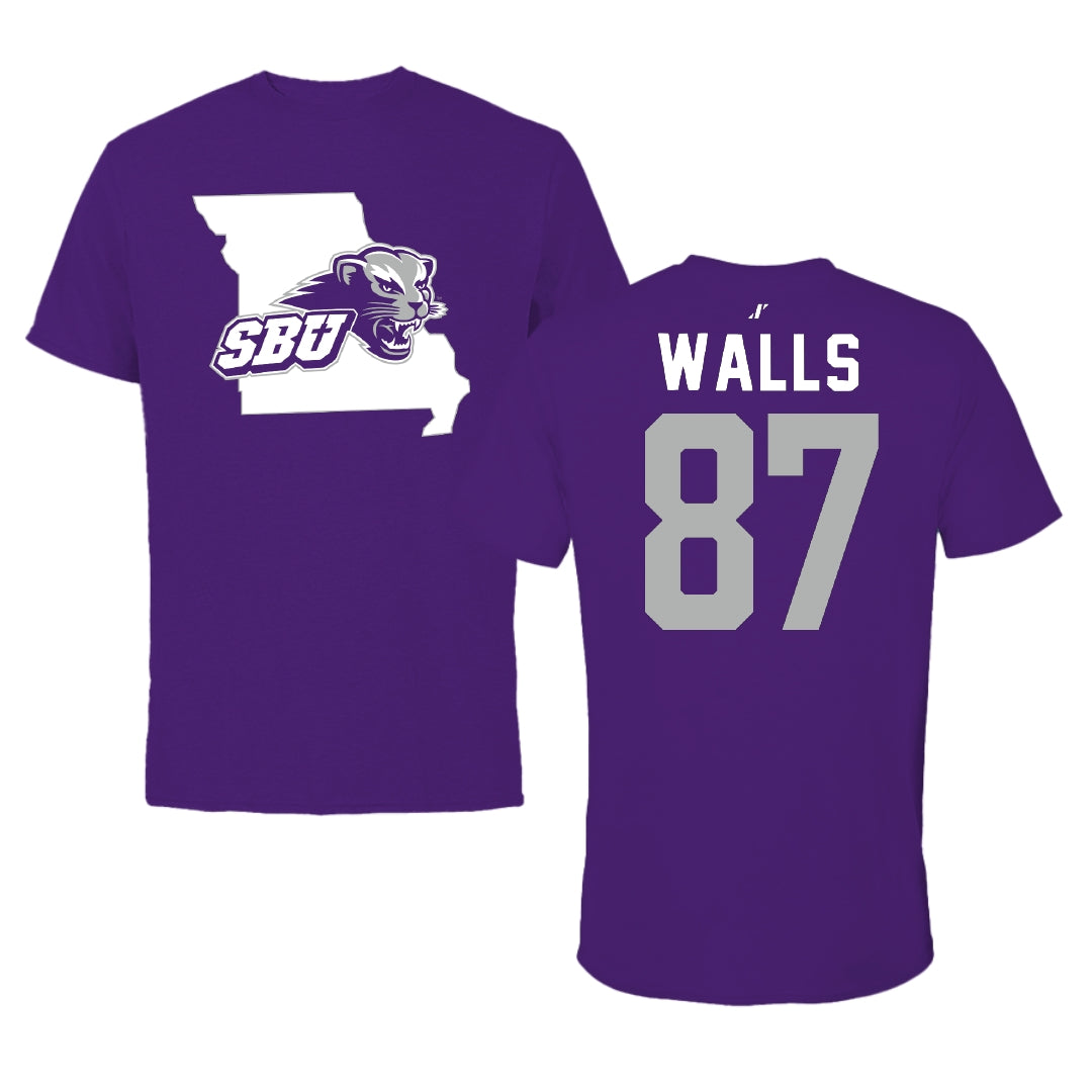 Southwest Baptist University Football Purple State Tee - #87 Gabriel Walls
