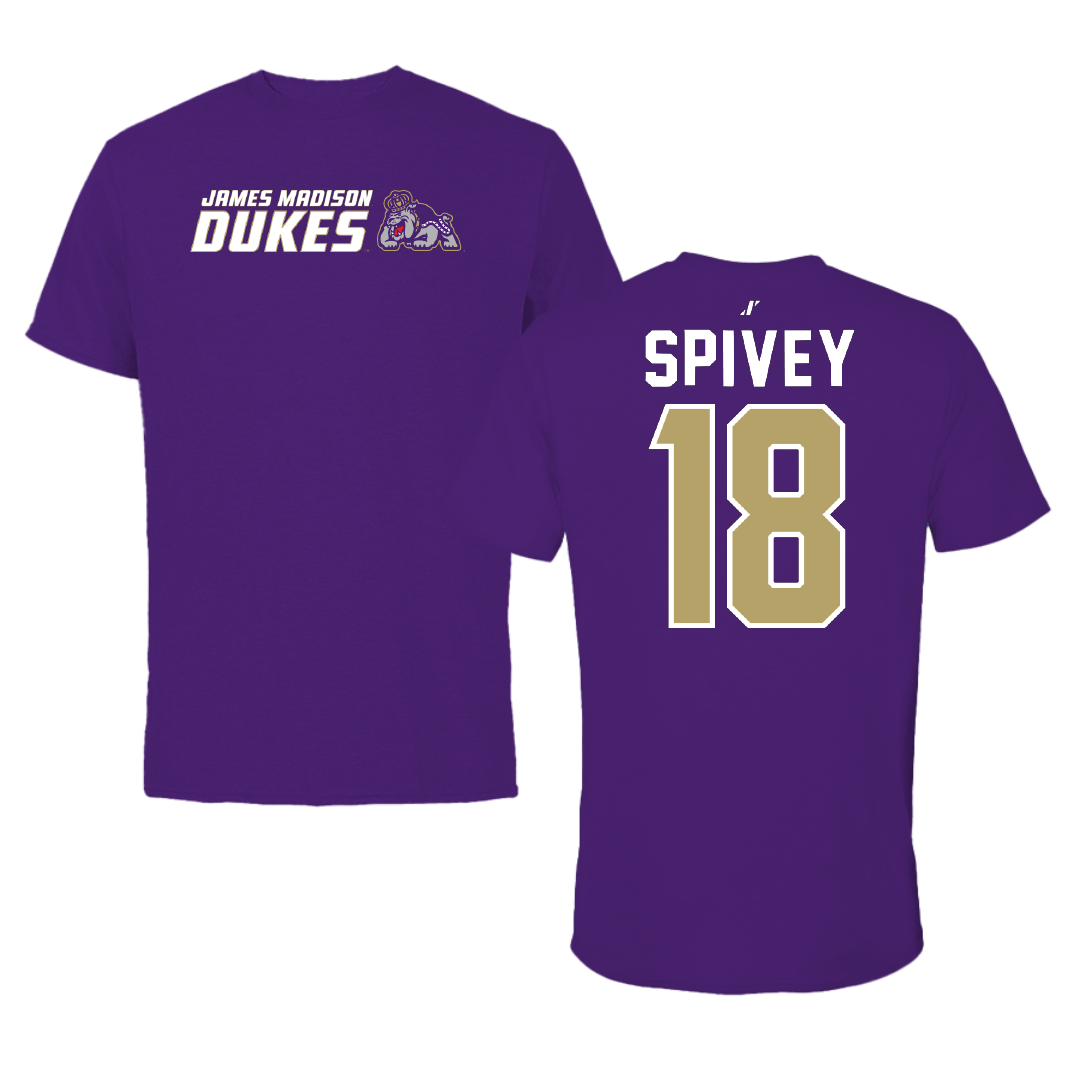 James Madison University Football Purple General Tee - #18 Evan Spivey