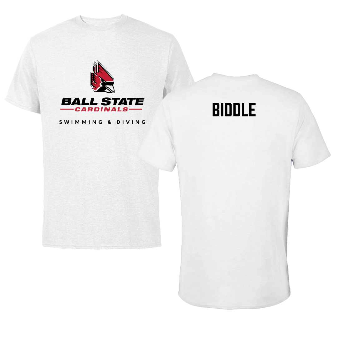 Ball State University Swimming & Diving White Performance Tee - Aidan Biddle