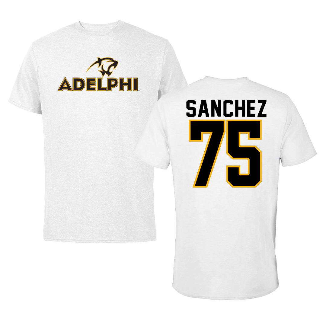 Adelphi University Bowling White Performance Tee - #75 Jillian Sanchez