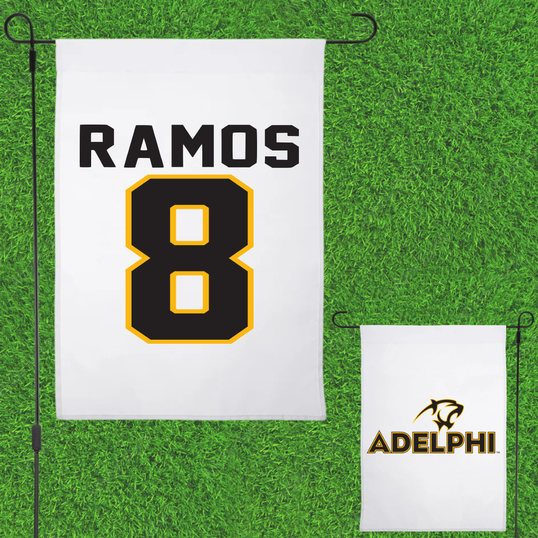 Adelphi University Baseball White Garden Flag - #8 Albert Ramos