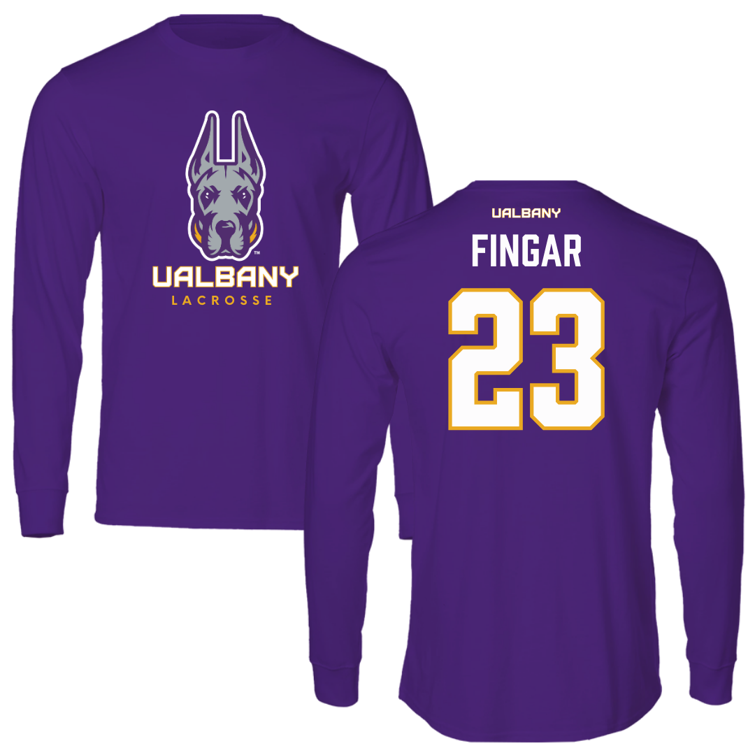 University at Albany Lacrosse Purple Mascot Long Sleeve - #23 Conner Fingar