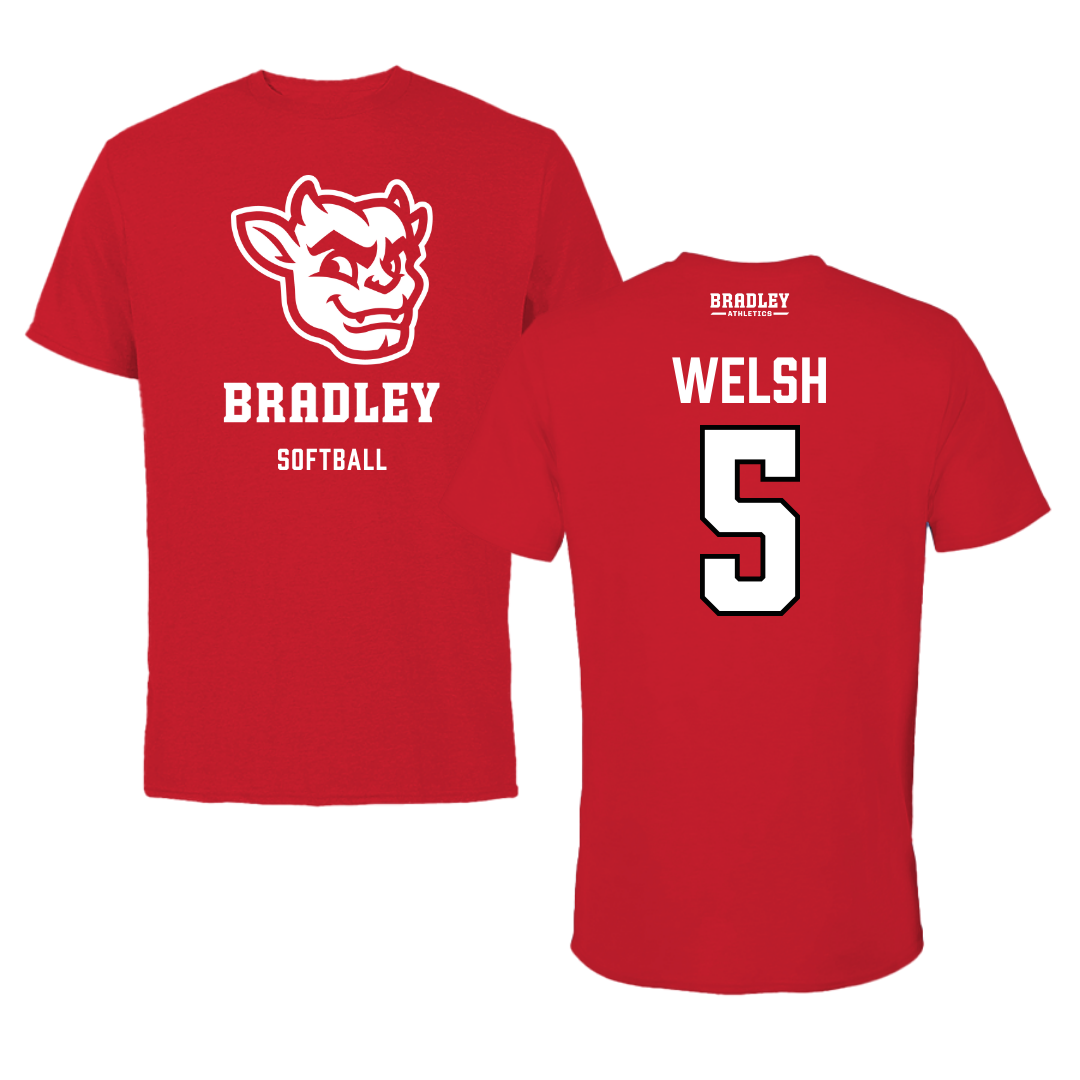 Bradley University Softball Red Mascot Performance Tee - #5 Addie Welsh