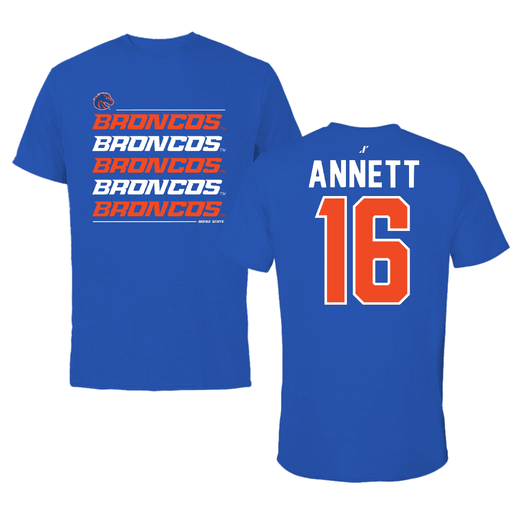 Boise State University Football Blue General Tee - #16 Kaleb Annett