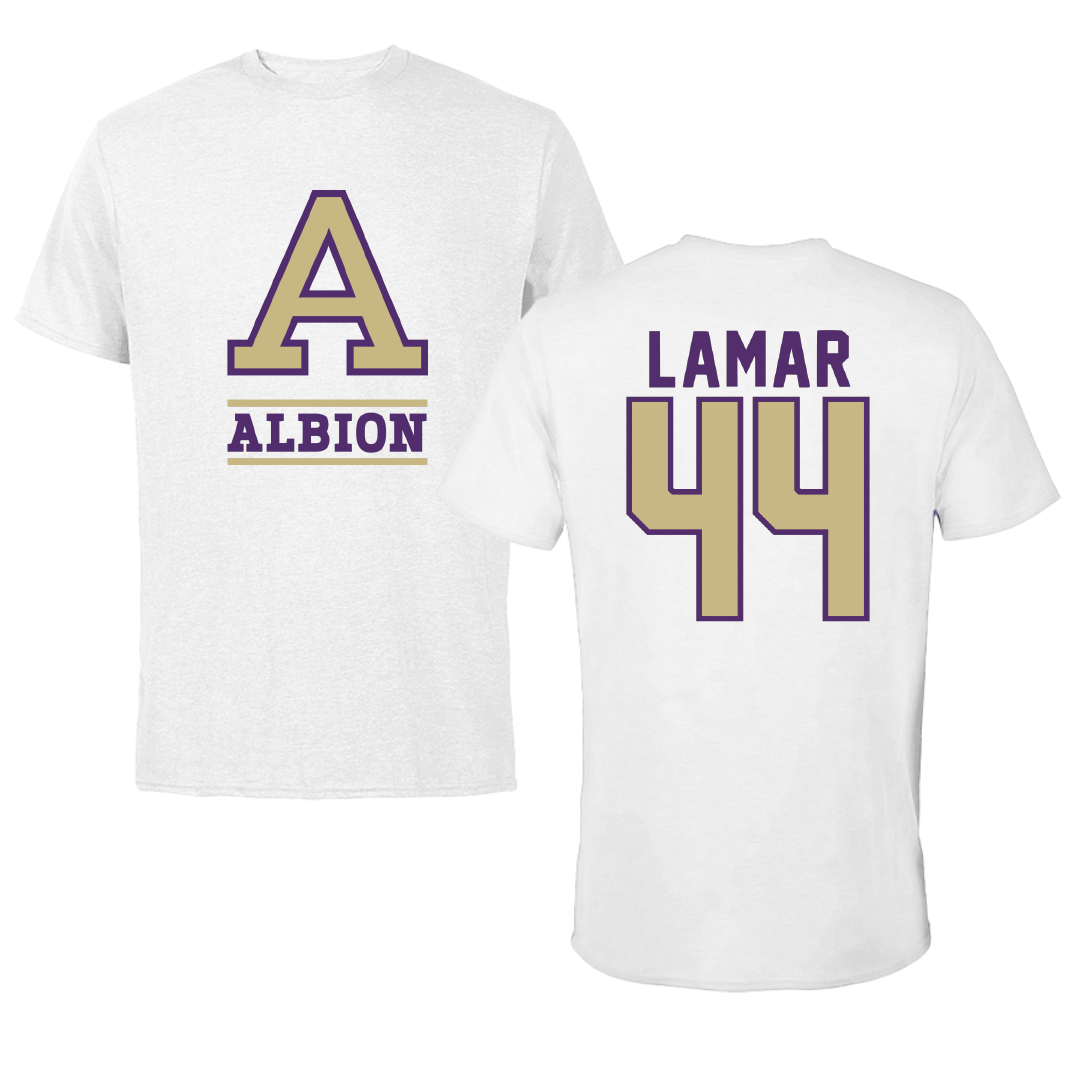 Albion College Football White Performance Tee - #44 RJ Lamar