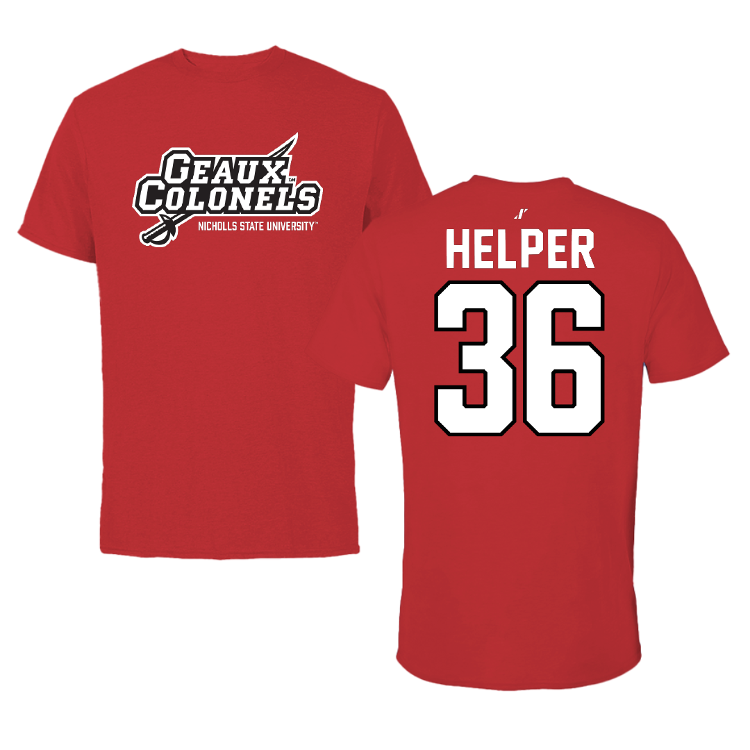 Nicholls State University Football Red General Performance Tee - #36 Justin Helper
