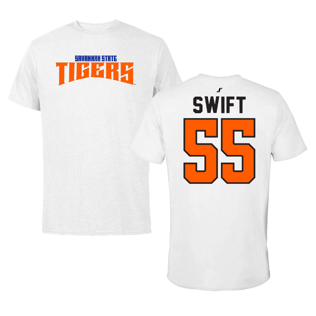Savannah State University Basketball White Classic Tee - #55 Michael Swift