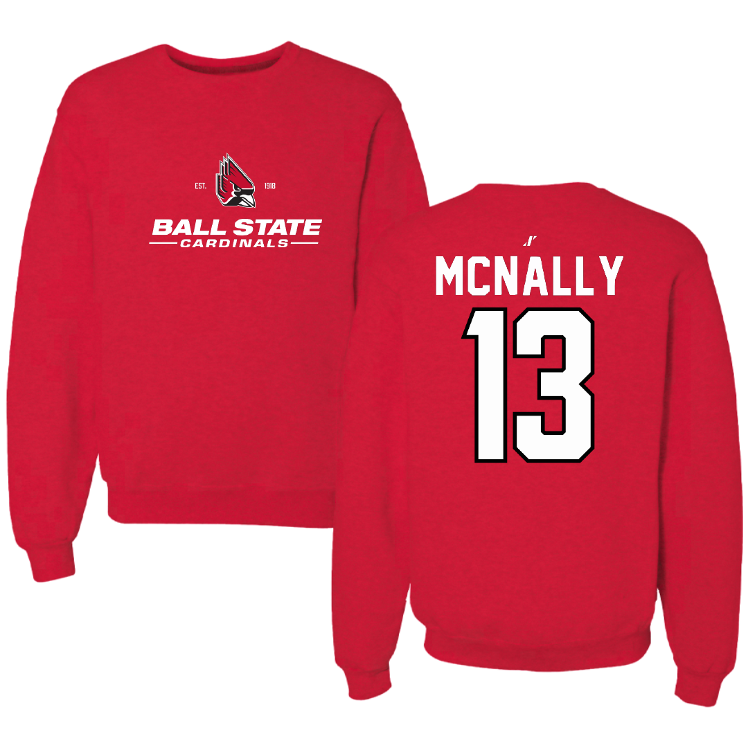 Ball State University Softball Red General Crewneck - #13 Ava McNally
