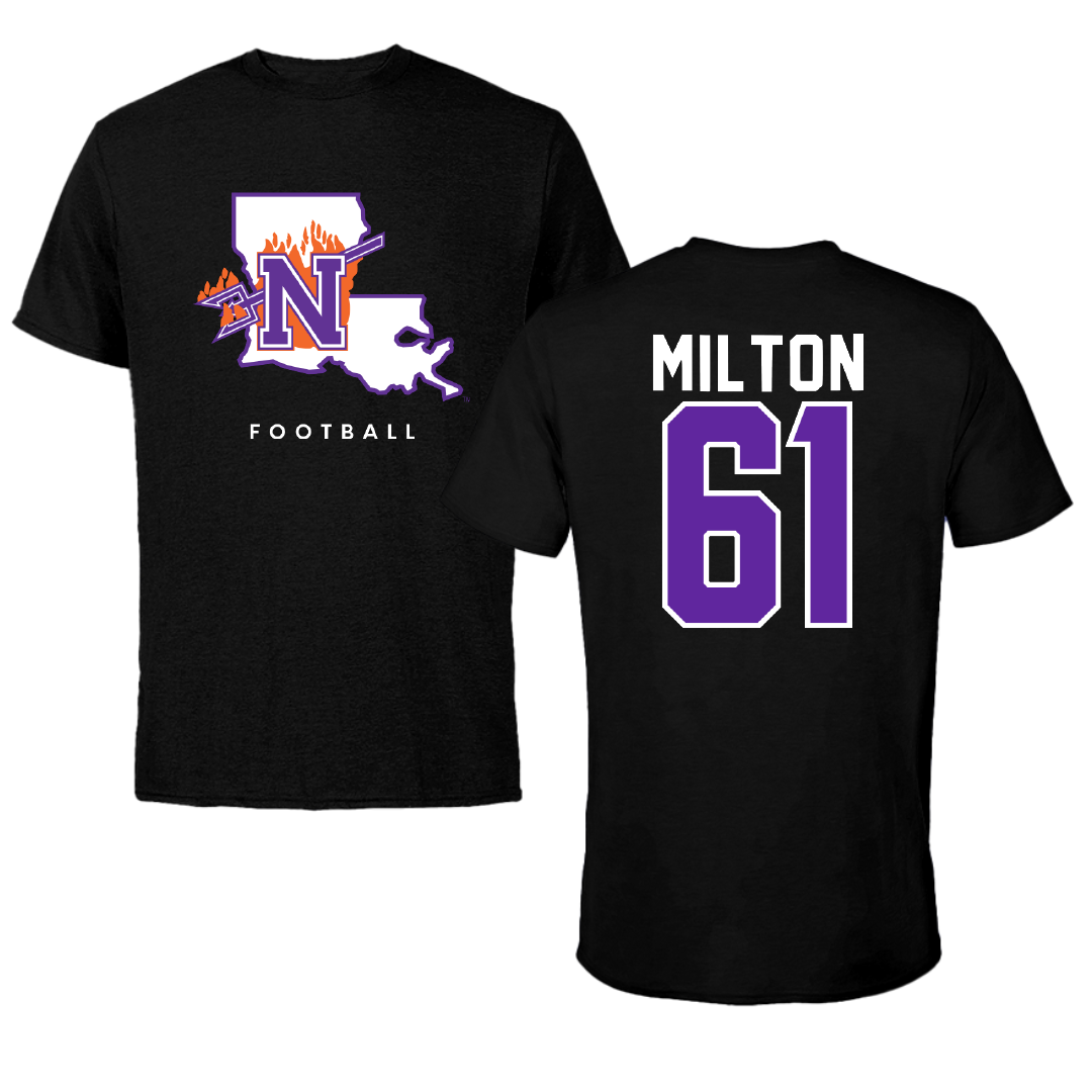 Northwestern State University Football Black Block Tee - #61 Joseph Milton