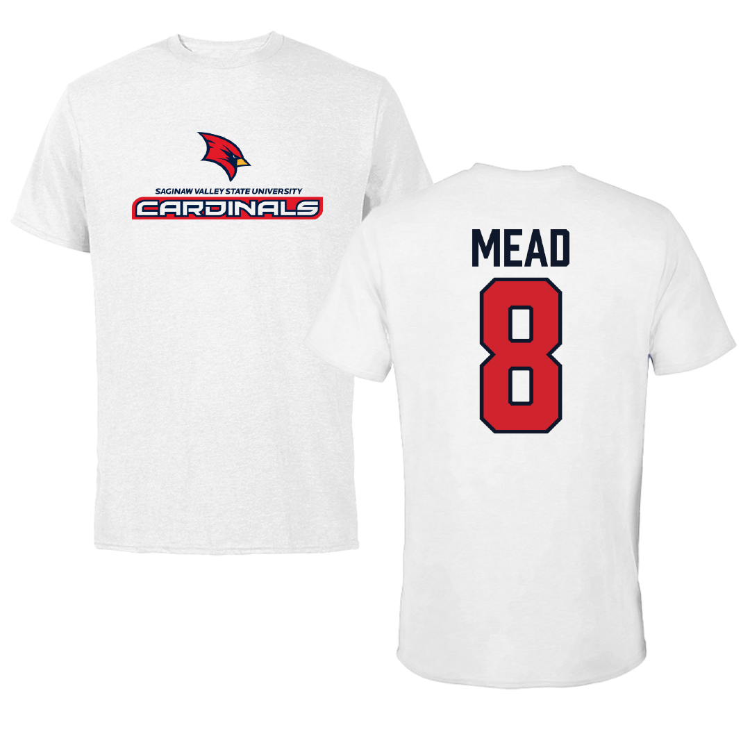 Saginaw Valley State University Baseball White Performance Tee - #8 Lucas Mead