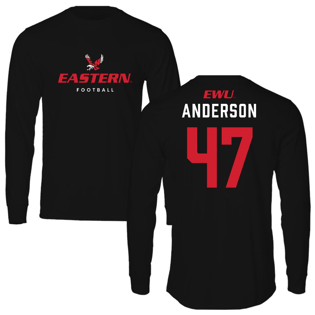 Eastern Washington University Football Black Eastern Performance Long Sleeve - #47 Samarai Anderson