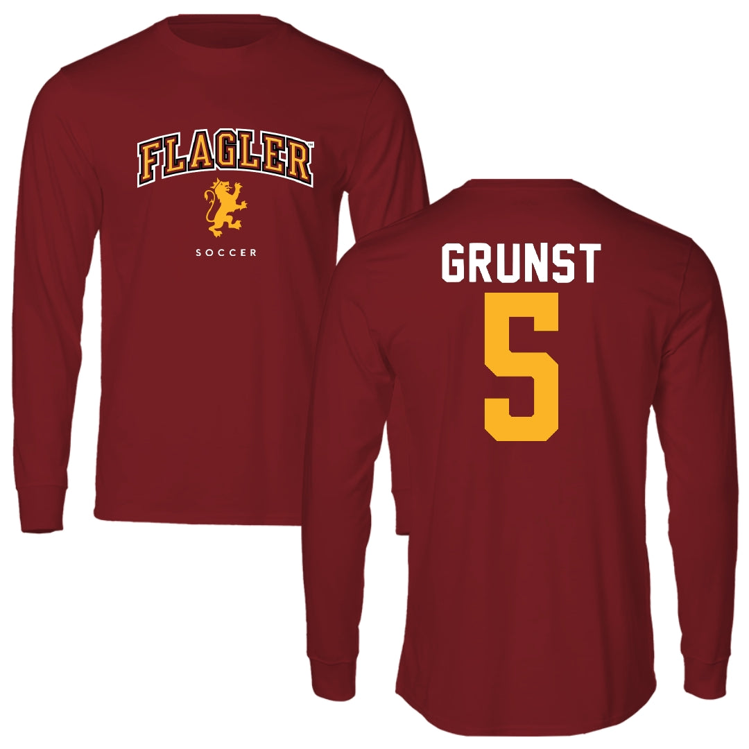 Flagler College Soccer Red Long Sleeve - #5 Henley Grunst