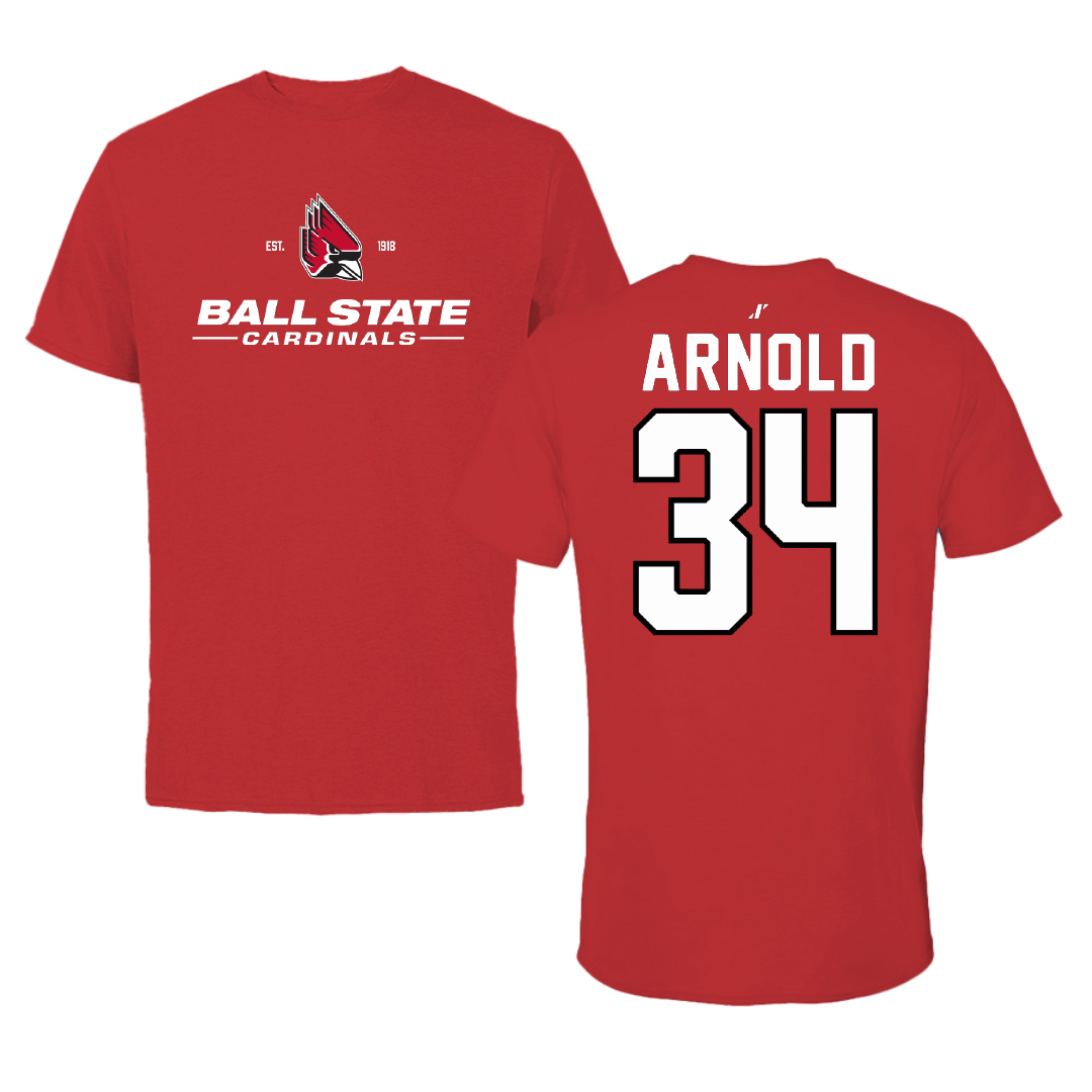 Ball State University Baseball Red General Tee - #34 Garrett Arnold