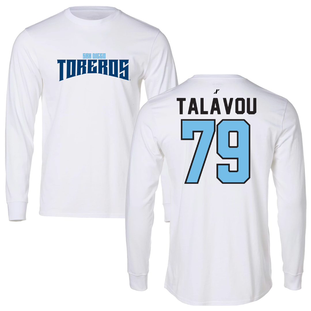 University of San Diego Football White Classic Long Sleeve - #79 Maicah Talavou