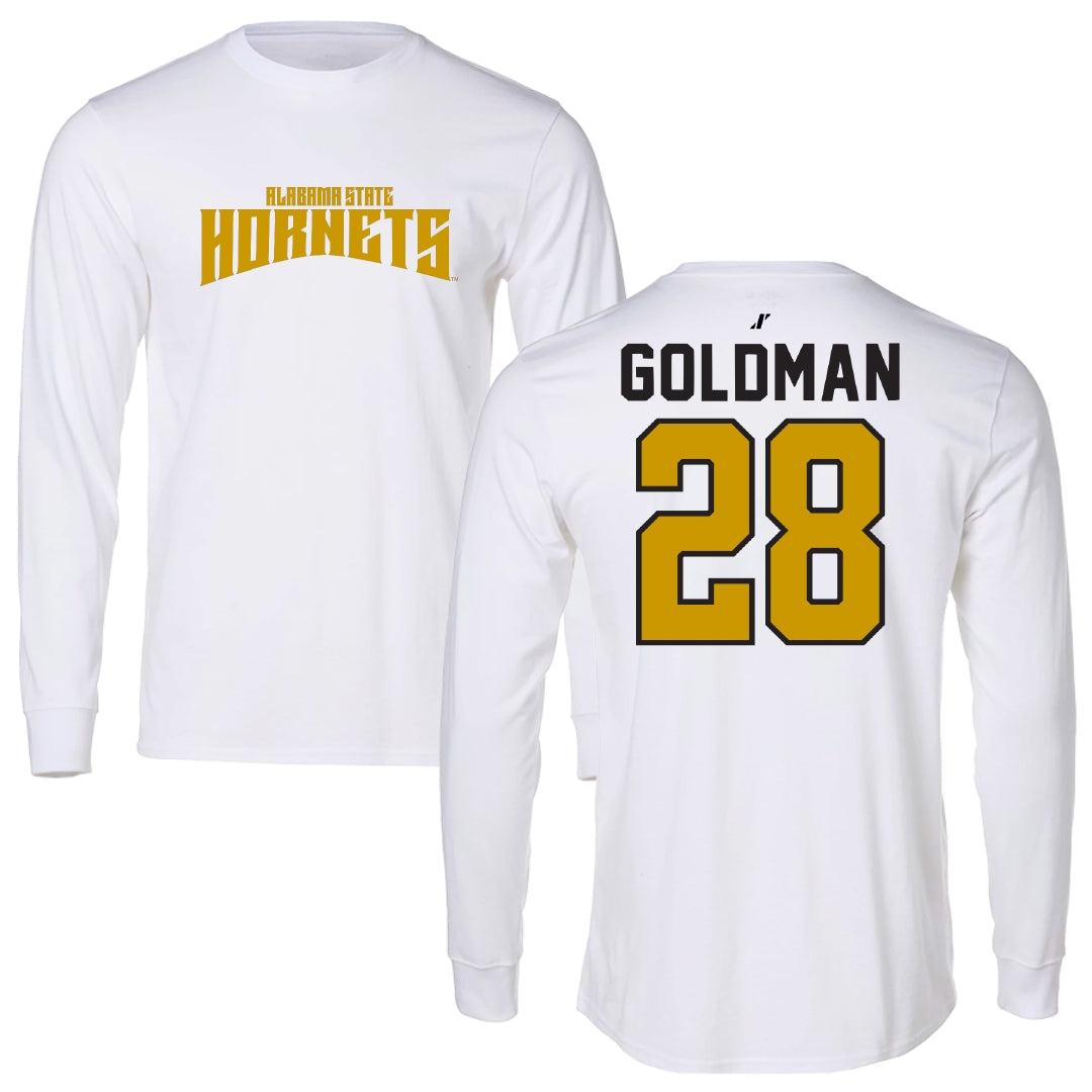 Alabama State University Soccer White Classic Long Sleeve - #28 Morgan Goldman