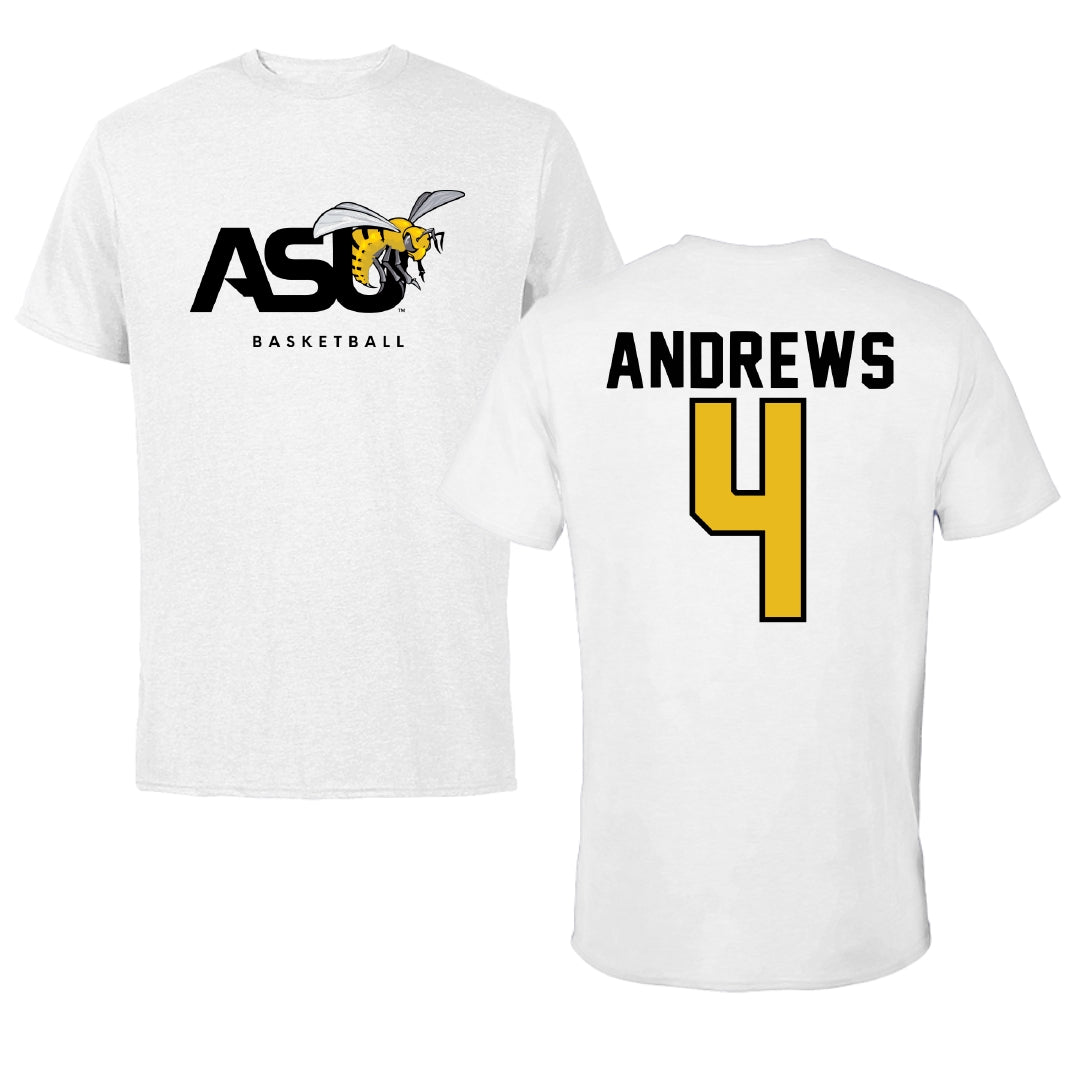 Alabama State University Basketball White ASU Tee - #4 Mario Andrews
