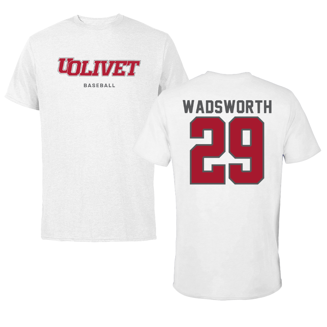 The University of Olivet Baseball White Tee - #29 Jacob Wadsworth