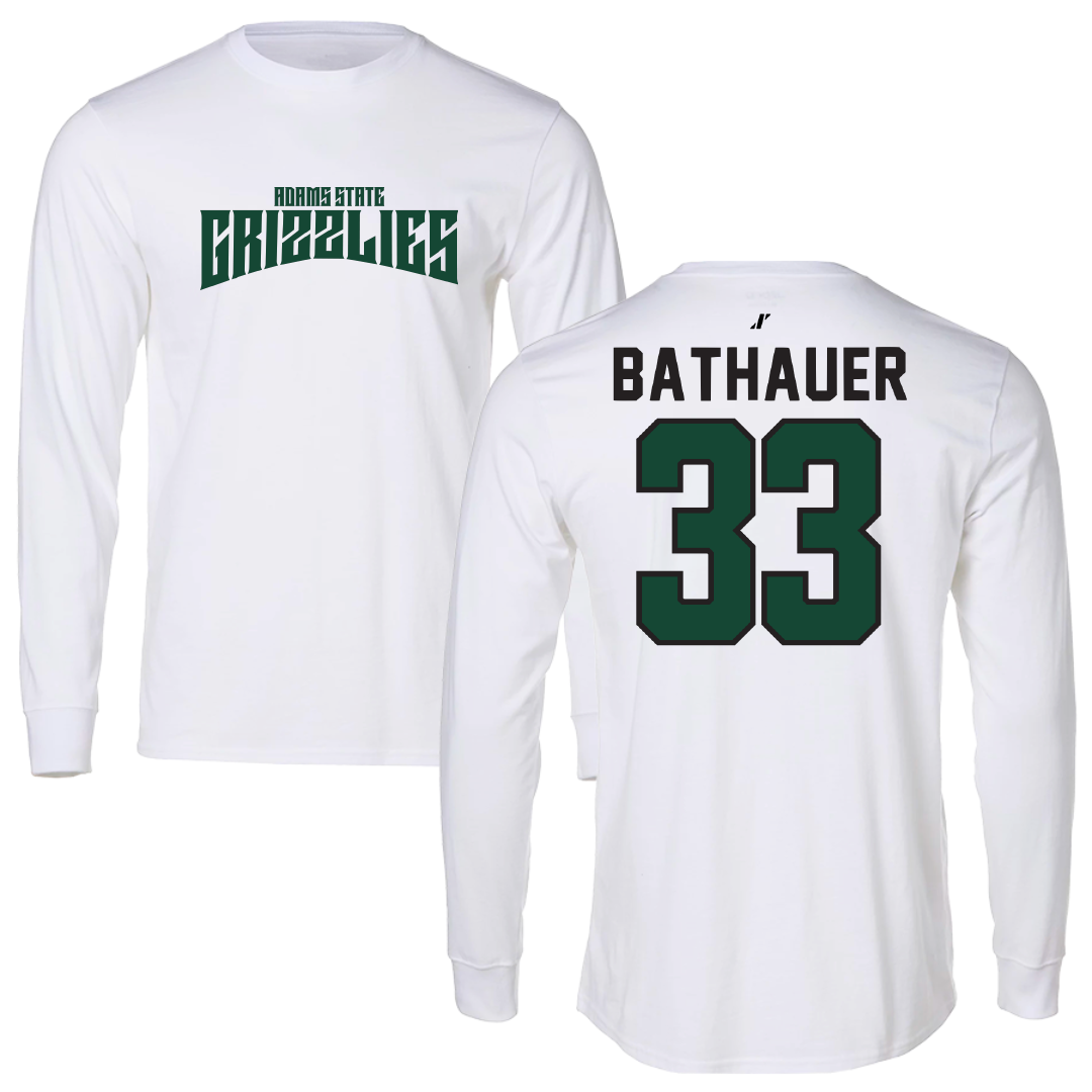 Adams State University Baseball White Classic Performance Long Sleeve - #33 Matt Bathauer