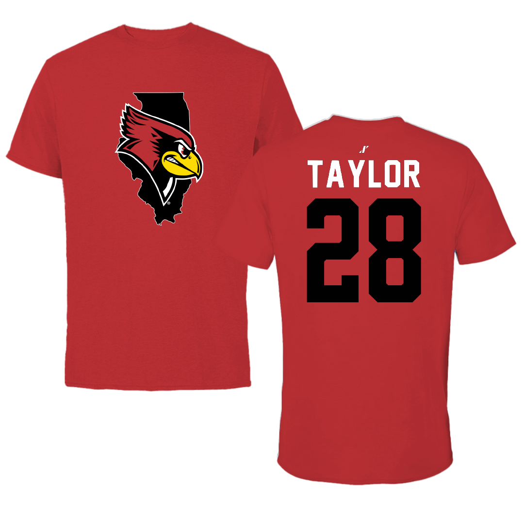 Illinois State University Football Red State Performance Tee - #28 Chris Taylor