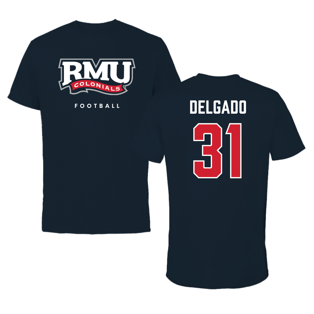 Robert Morris University Football Navy Performance Tee - #31 Jonjon Delgado
