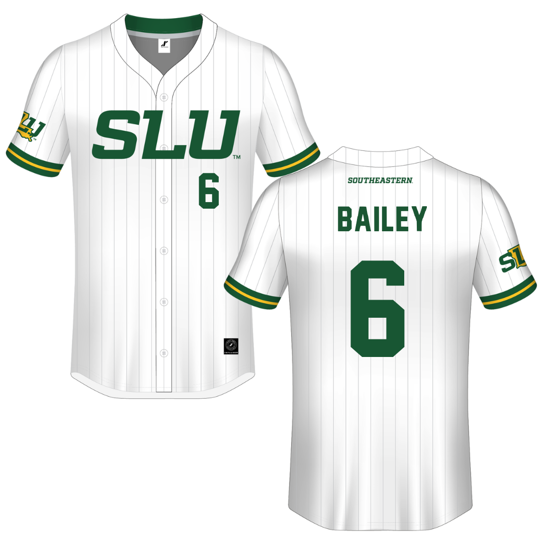 Southeastern Louisiana University White Pinstripe Button-Down Jersey - #6 Lainee Bailey