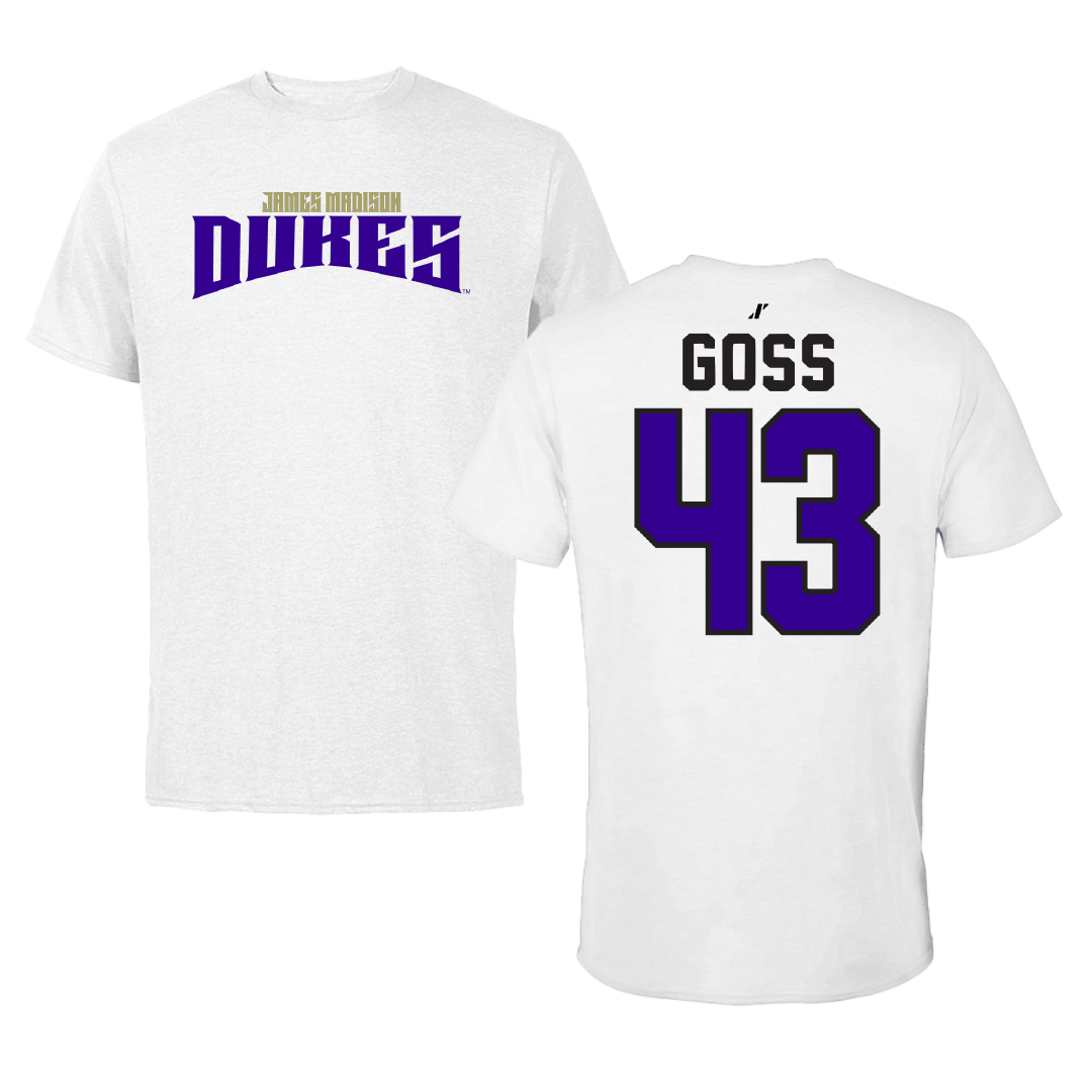 James Madison University Soccer White Classic Tee - #43 Riley Goss