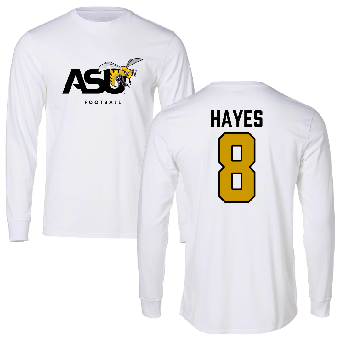 Alabama State University Football White Performance Long Sleeve - #8 James Hayes